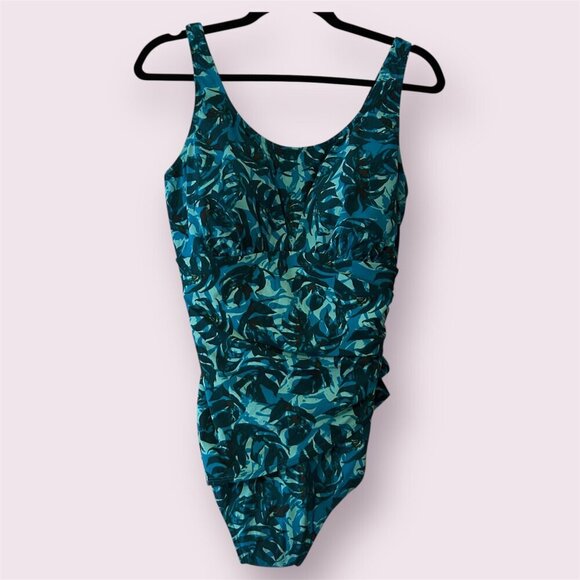 LL Bean Tummy Control Palm Print One Piece Swimsuit Padded Full Coverage Size 12 - Picture 2 of 15